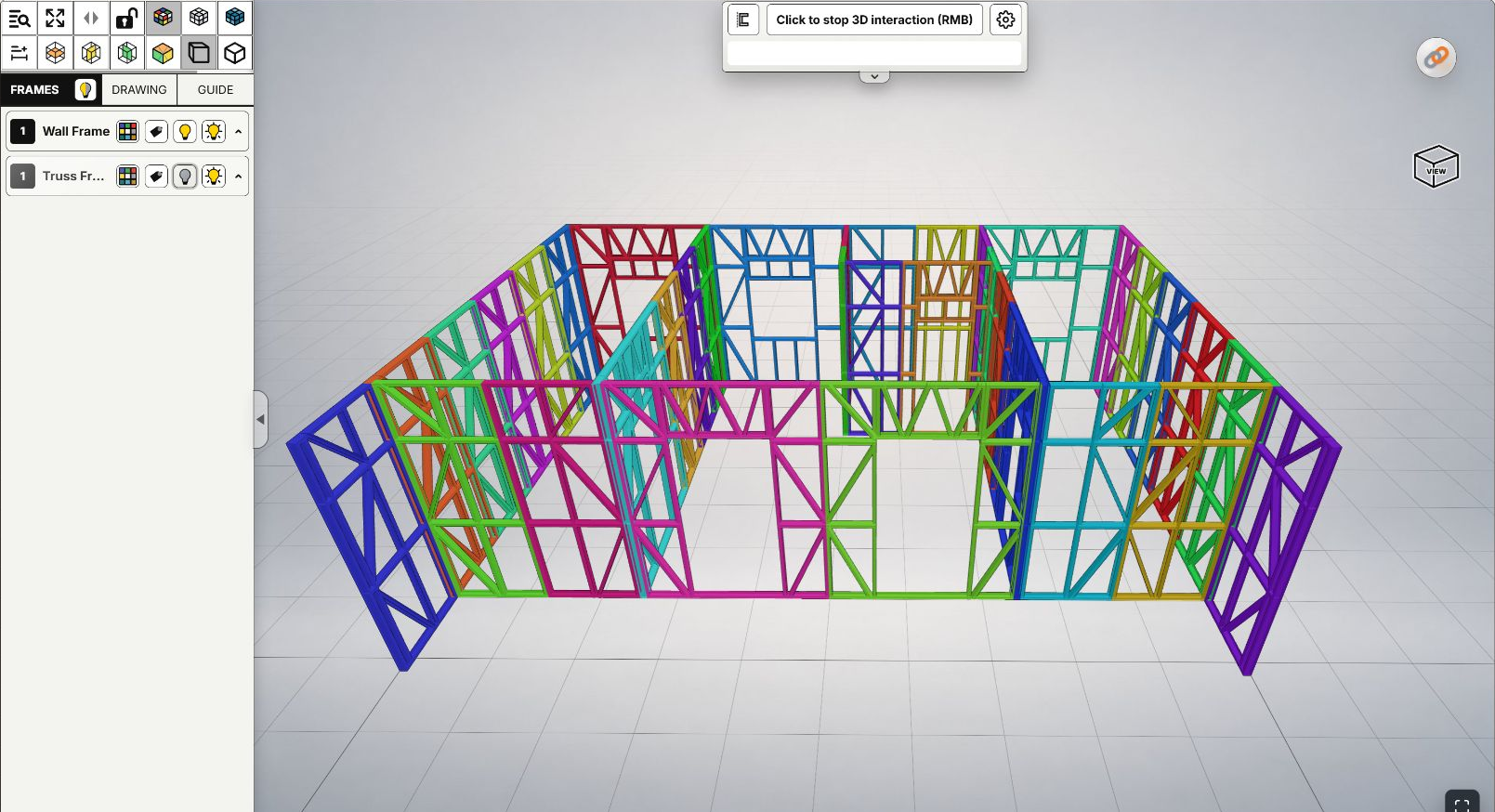 Nhóm Truss Frame đã ẩn, các khung tường vẫn hiển thị