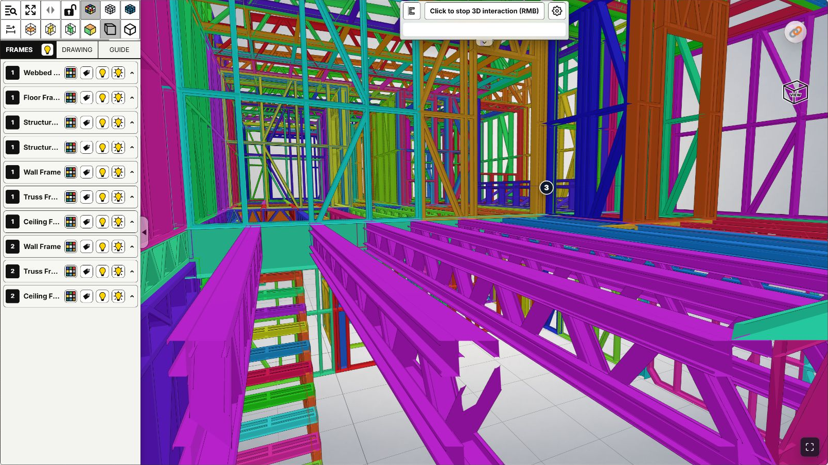 A closer view of a framing area within the IFC model