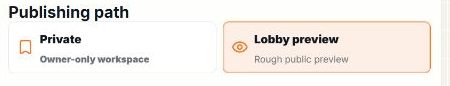 Publishing path for a different existing model with Lobby preview selected